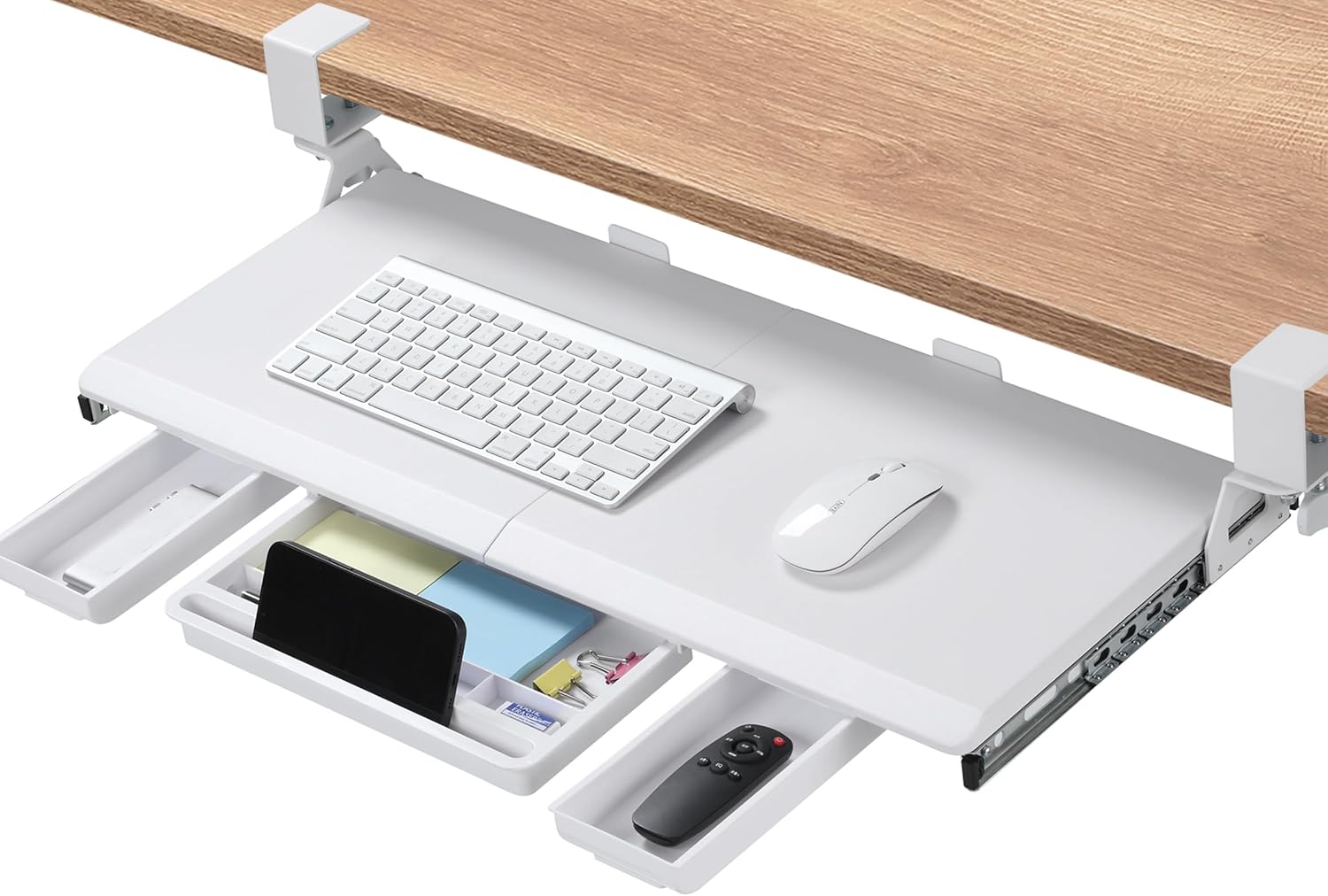 ETHU White Under Desk Keyboard Tray with Storage Drawers